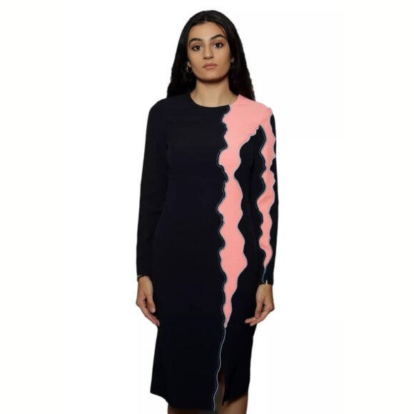VERSACE Runway F/W 2016 Navy Blue Pink Panelled Wave Dress NWT IT Sz 42 - Picture 2 of 10